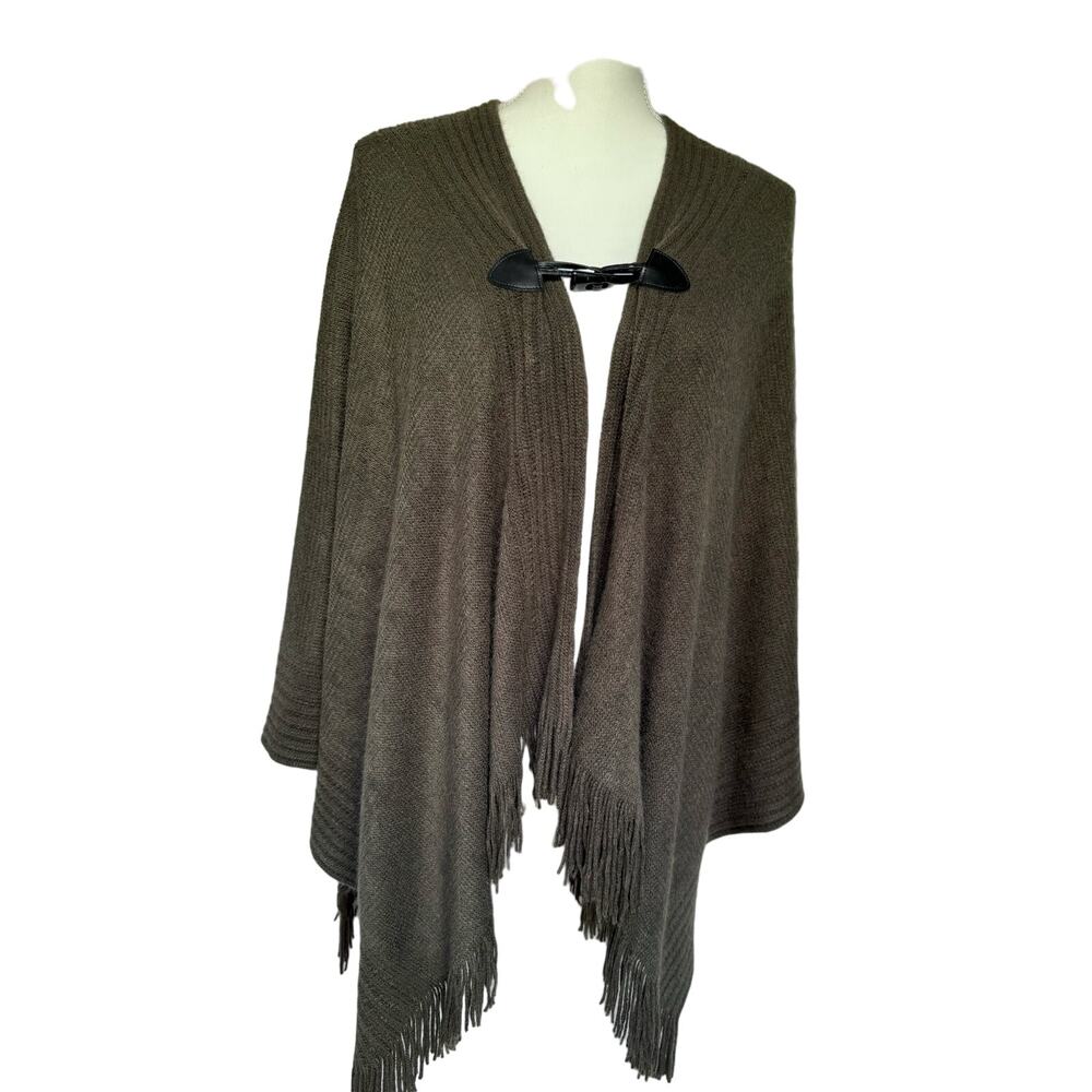 HONEYLEE Dark Olive Green Acrylic Knitted Poncho Sweater One size